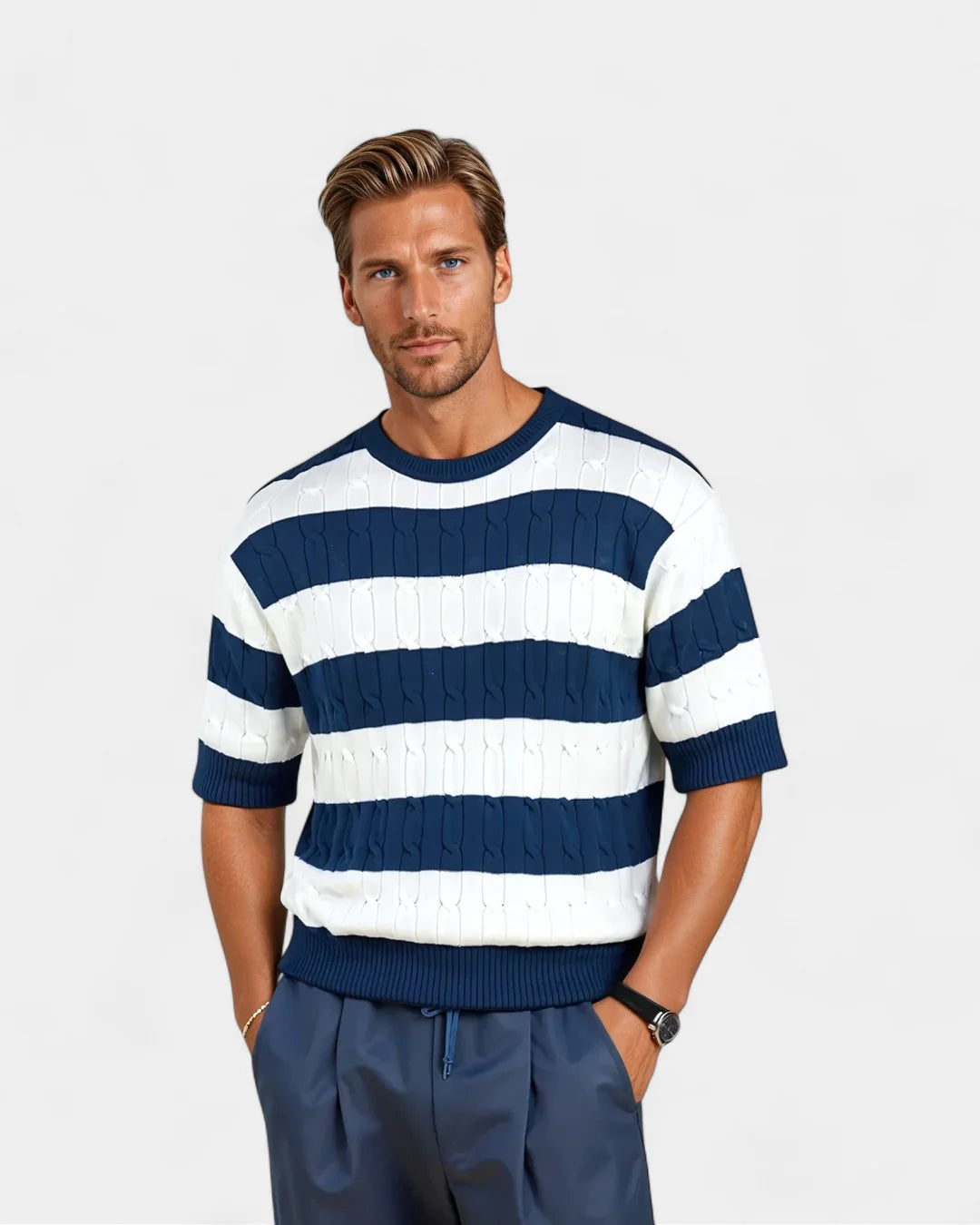 PORTOFINO CABLE KNIT CREWNECK T-SHIRT